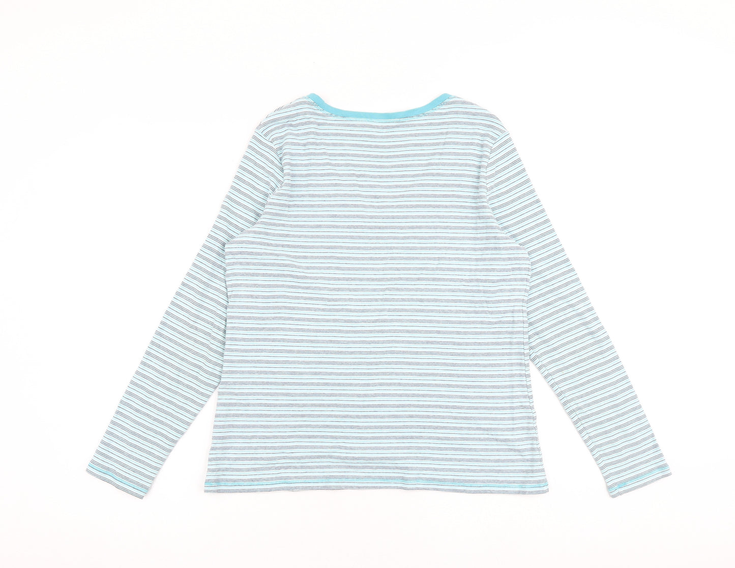 Marks and Spencer Womens Blue Striped 100% Cotton Basic T-Shirt Size 16 V-Neck