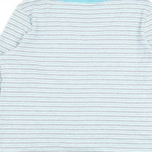 Marks and Spencer Womens Blue Striped 100% Cotton Basic T-Shirt Size 16 V-Neck