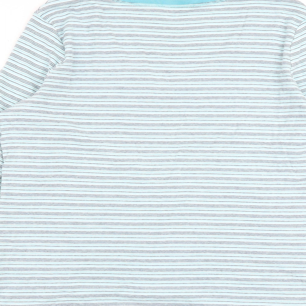 Marks and Spencer Womens Blue Striped 100% Cotton Basic T-Shirt Size 16 V-Neck