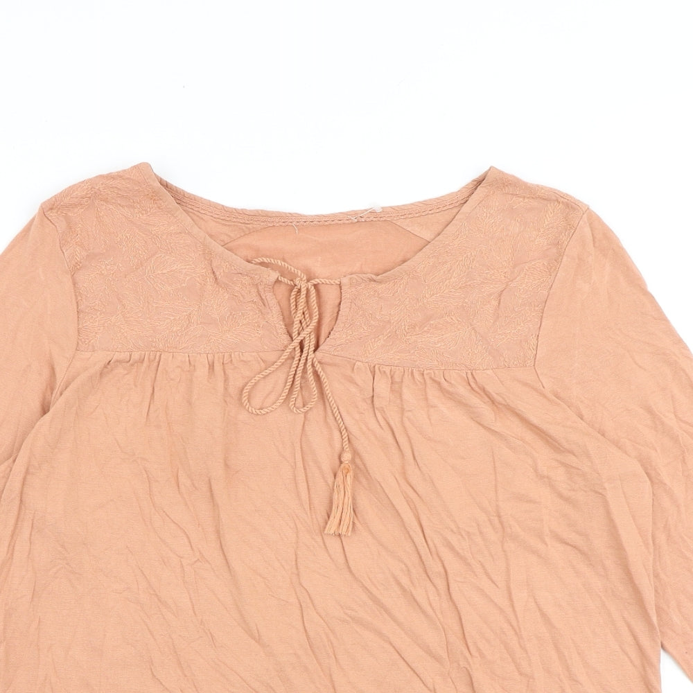 Marks and Spencer Womens Pink Viscose Basic T-Shirt Size 14 Boat Neck