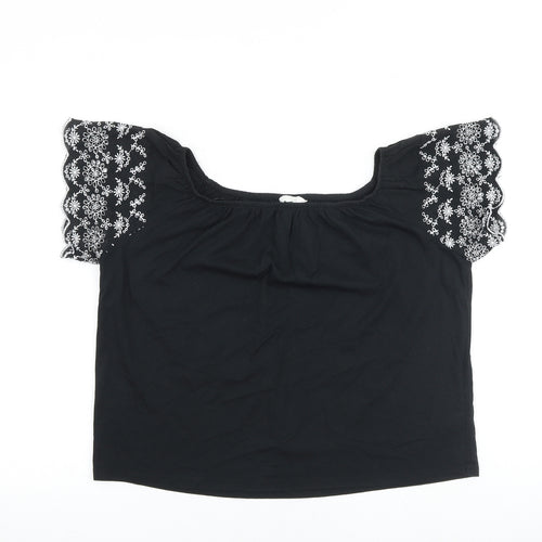 H&M Womens Black 100% Cotton Basic Blouse Size S Boat Neck