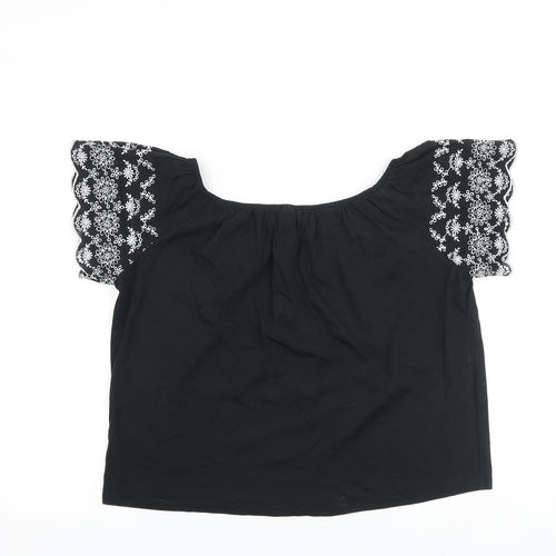 H&M Womens Black 100% Cotton Basic Blouse Size S Boat Neck