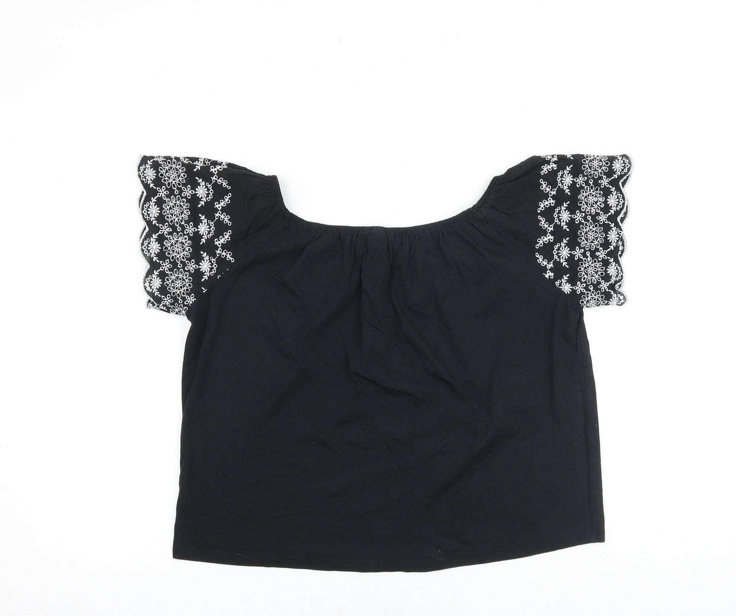 H&M Womens Black 100% Cotton Basic Blouse Size S Boat Neck