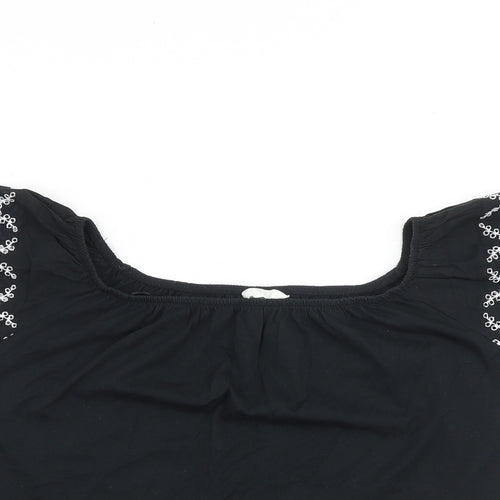 H&M Womens Black 100% Cotton Basic Blouse Size S Boat Neck