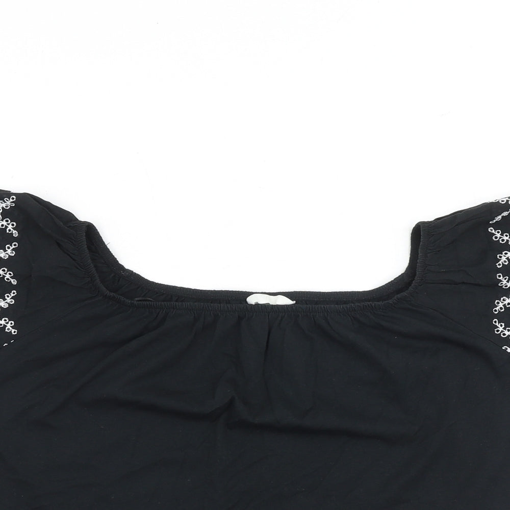 H&M Womens Black 100% Cotton Basic Blouse Size S Boat Neck