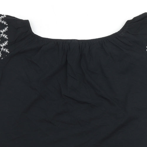 H&M Womens Black 100% Cotton Basic Blouse Size S Boat Neck