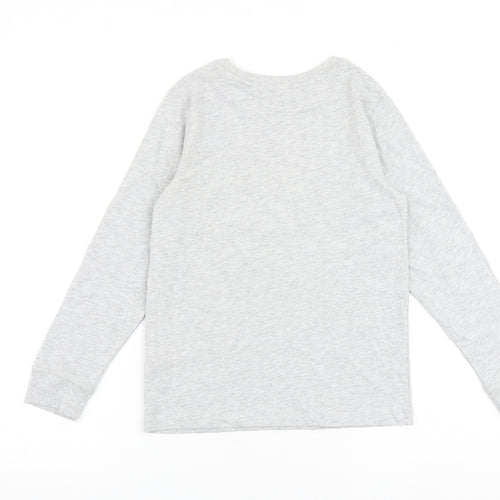 NEXT Girls Grey Cotton Basic T-Shirt Size 9 Years Round Neck Pullover - Merry Slothmas