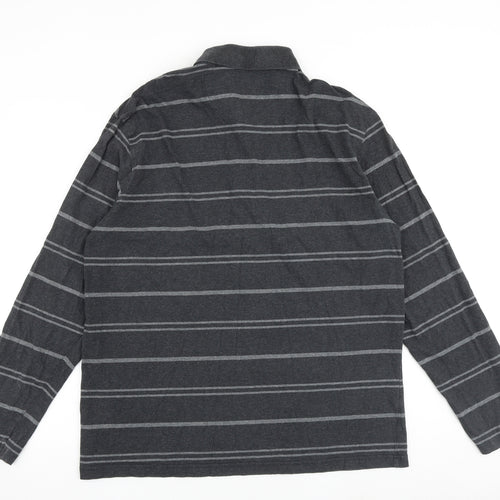 Marks and Spencer Mens Grey Striped 100% Cotton Polo Size XL Collared Button