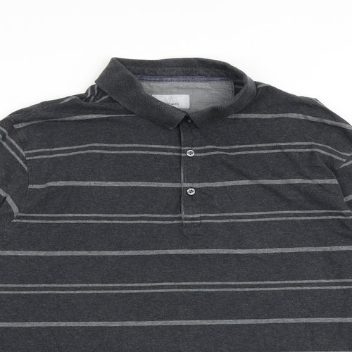 Marks and Spencer Mens Grey Striped 100% Cotton Polo Size XL Collared Button