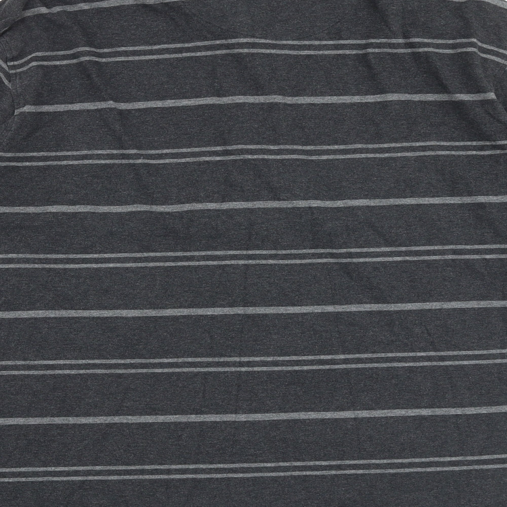 Marks and Spencer Mens Grey Striped 100% Cotton Polo Size XL Collared Button