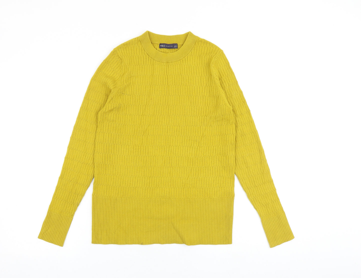 Marks and Spencer Womens Yellow Round Neck Viscose Pullover Jumper Size 14