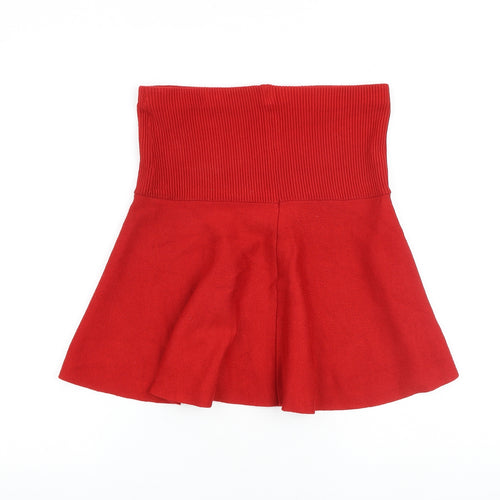 Zara Womens Red Polyester Skater Skirt Size S