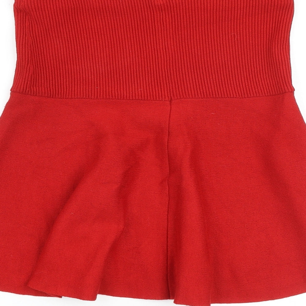Zara Womens Red Polyester Skater Skirt Size S