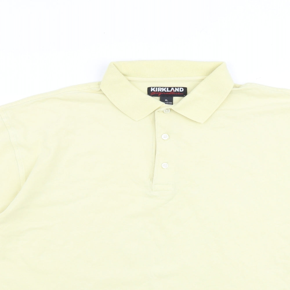Kirkland Mens Yellow Cotton Polo Size XL Collared Button