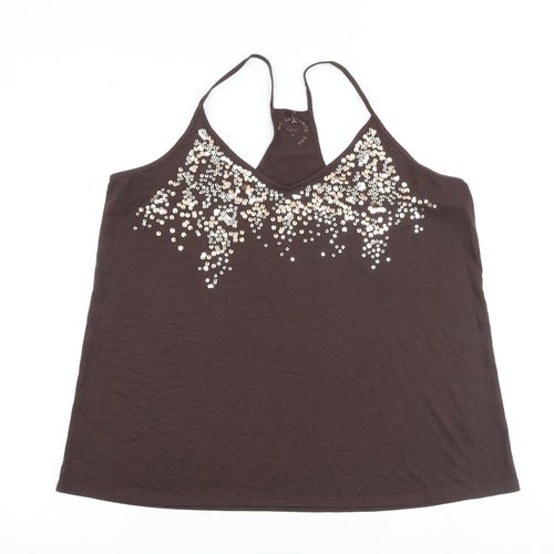 NEXT Womens Brown Viscose Basic Tank Size 18 V-Neck