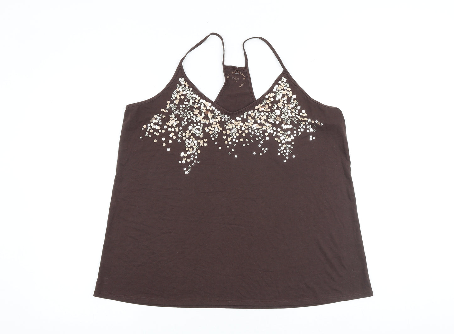 NEXT Womens Brown Viscose Basic Tank Size 18 V-Neck