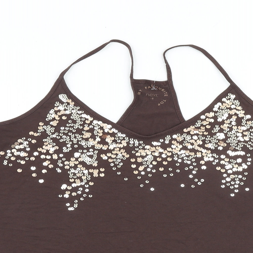 NEXT Womens Brown Viscose Basic Tank Size 18 V-Neck