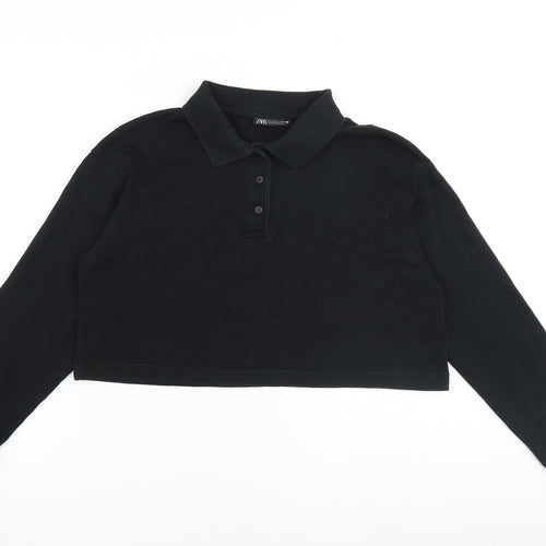 Zara Womens Black Polyester Pullover Sweatshirt Size S Button