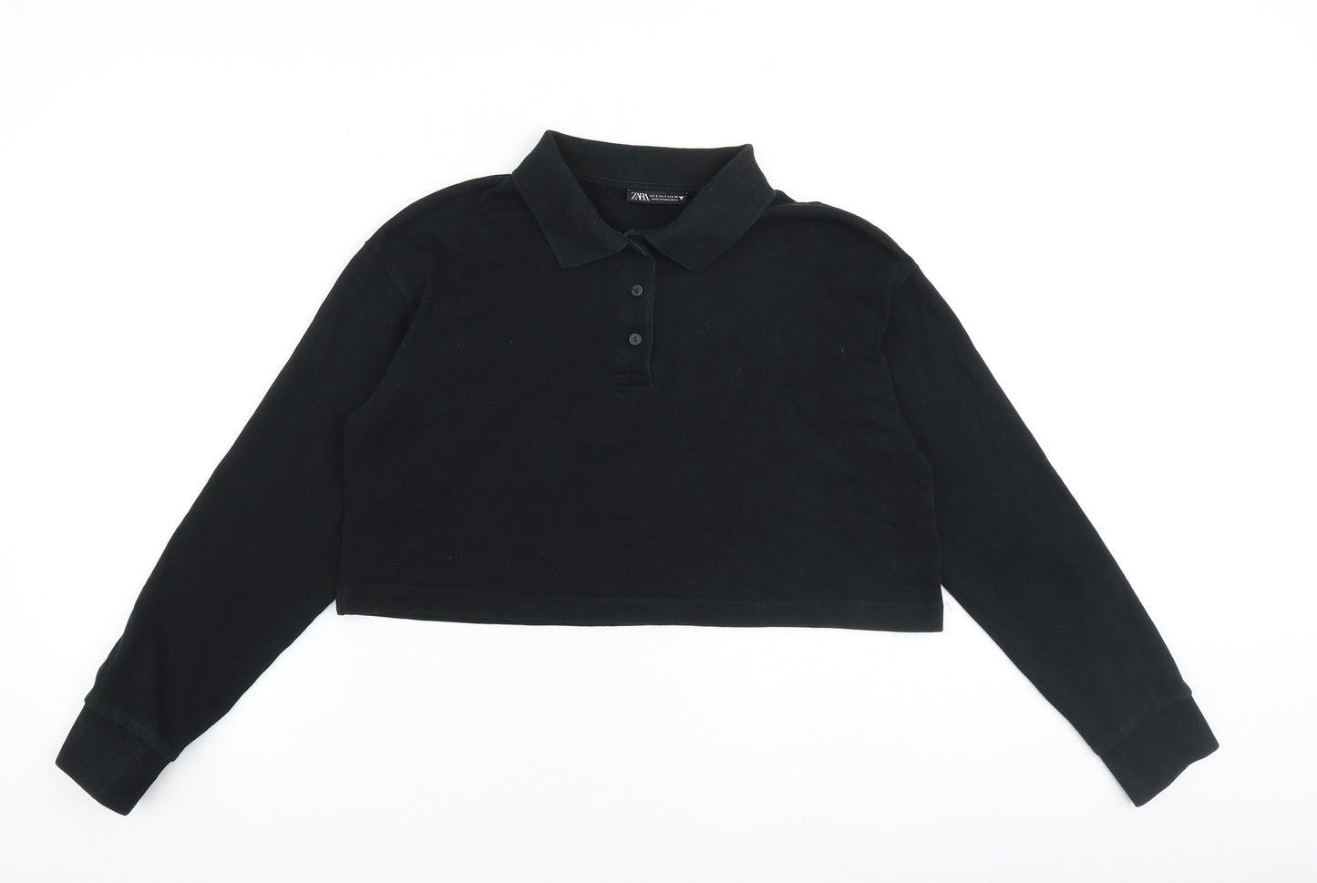 Zara Womens Black Polyester Pullover Sweatshirt Size S Button