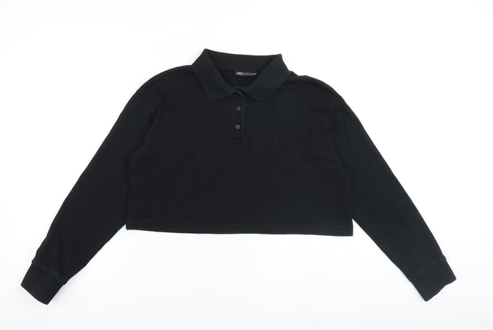 Zara Womens Black Polyester Pullover Sweatshirt Size S Button
