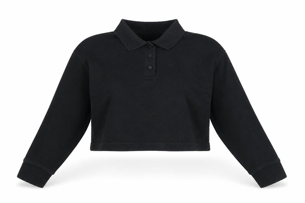 Front view of Zara women’s black polyester pullover sweatshirt, size S, button