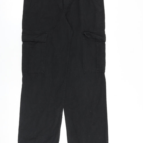 Stradivarius Womens Black Cotton Straight Jeans Size 12 L32 in Regular Zip - Cargo
