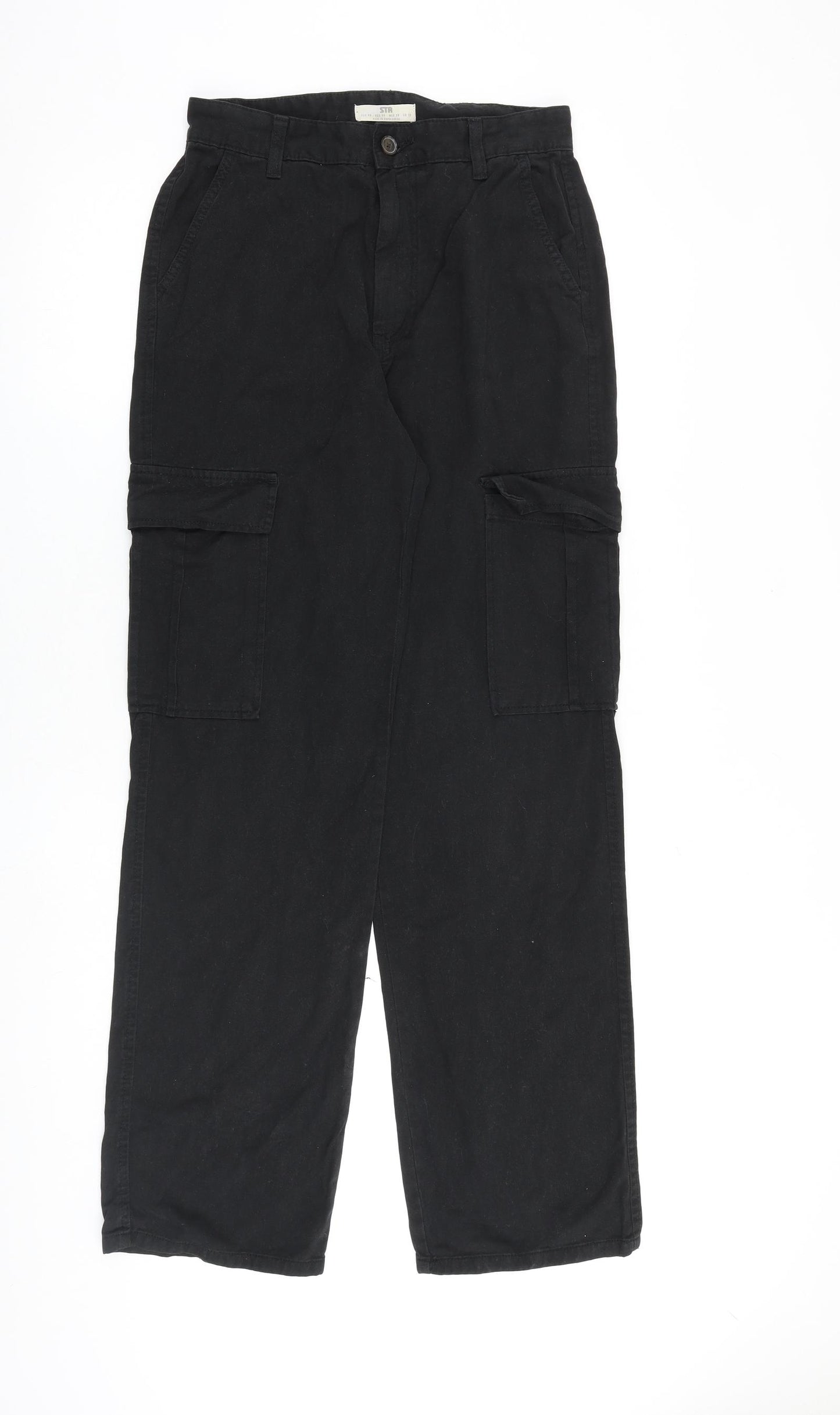 Stradivarius Womens Black Cotton Straight Jeans Size 12 L32 in Regular Zip - Cargo