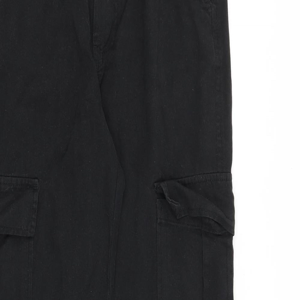 Stradivarius Womens Black Cotton Straight Jeans Size 12 L32 in Regular Zip - Cargo