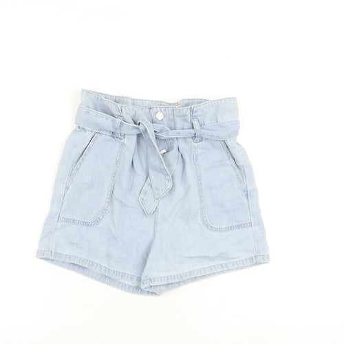 Denim & Co. Womens Blue Cotton Paperbag Shorts Size 6 L4 in Regular Button - Belted