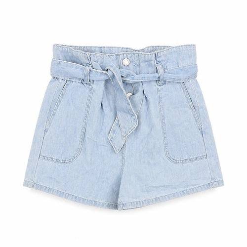 Denim & Co. Womens Blue Cotton Paperbag Shorts Size 6 L4 in Regular Button - Belted