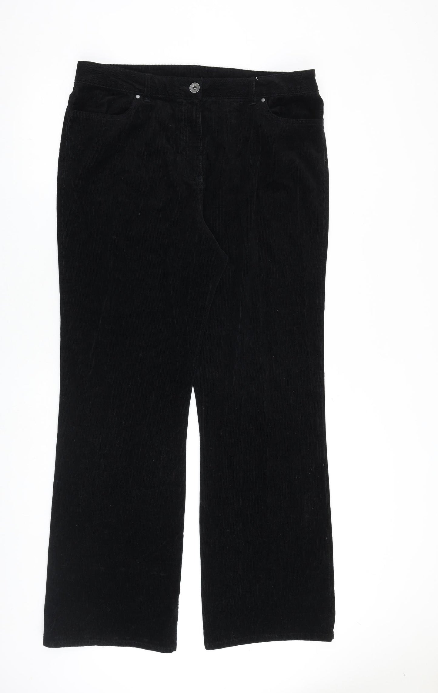 Marks and Spencer Womens Black Cotton Trousers Size 18 L34 in Regular Zip