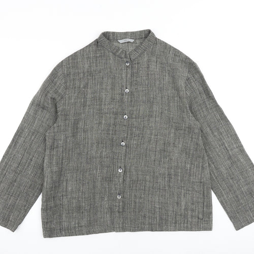 Marks and Spencer Womens Grey Linen Basic Button-Up Size 12 Mock Neck