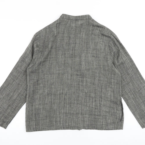 Marks and Spencer Womens Grey Linen Basic Button-Up Size 12 Mock Neck
