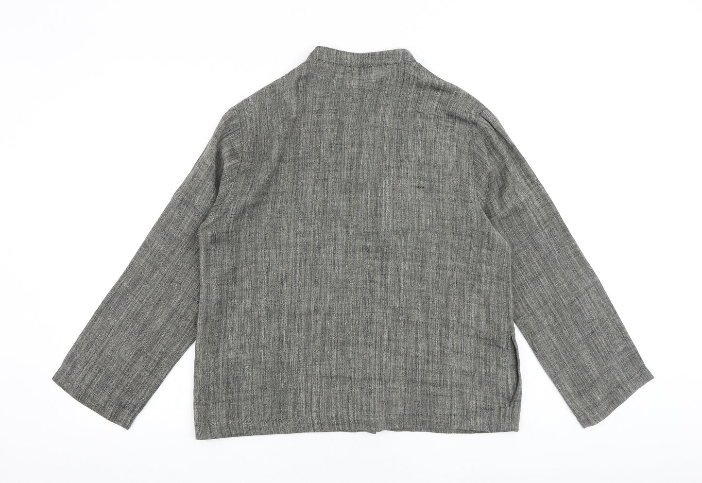 Marks and Spencer Womens Grey Linen Basic Button-Up Size 12 Mock Neck