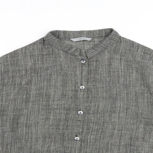 Marks and Spencer Womens Grey Linen Basic Button-Up Size 12 Mock Neck
