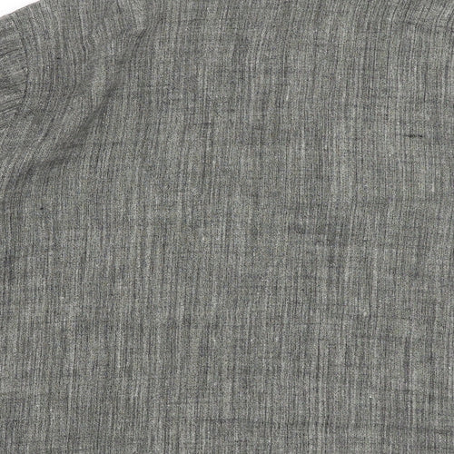 Marks and Spencer Womens Grey Linen Basic Button-Up Size 12 Mock Neck