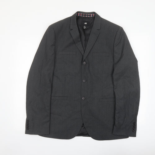 H&M Mens Grey Polyester Jacket Suit Jacket Size 42 Regular