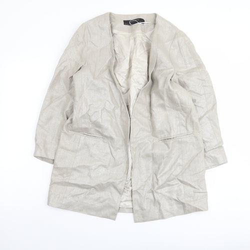 Zara Womens Beige Jacket Blazer Size L Hook & Eye