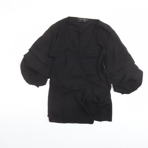 Lipsy Womens Black Polyester Basic Blouse Size 12 V-Neck