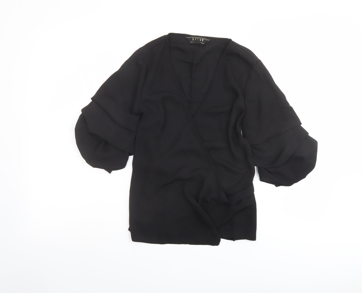 Lipsy Womens Black Polyester Basic Blouse Size 12 V-Neck