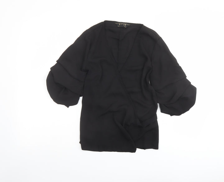 Lipsy Womens Black Polyester Basic Blouse Size 12 V-Neck
