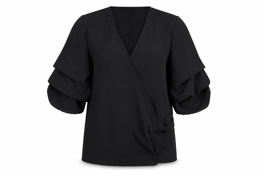 Front view of Lipsy women’s black polyester basic blouse, size UK 12, v-neck
