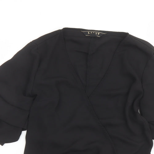 Lipsy Womens Black Polyester Basic Blouse Size 12 V-Neck