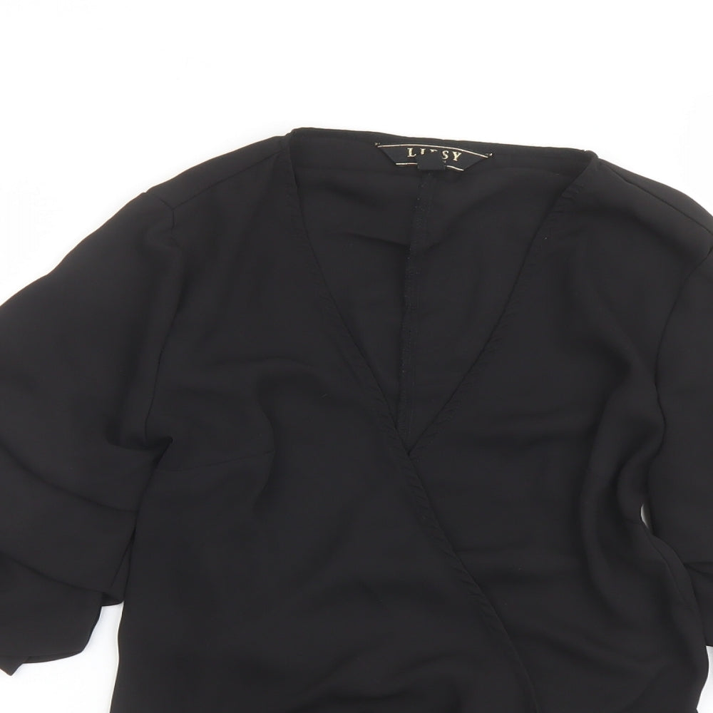 Lipsy Womens Black Polyester Basic Blouse Size 12 V-Neck