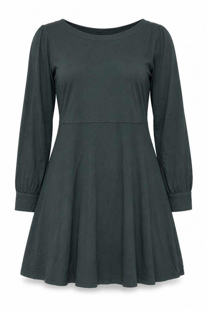 Front view of Bravissimo women’s green viscose fit & flare, size UK 10, boat neck pullover