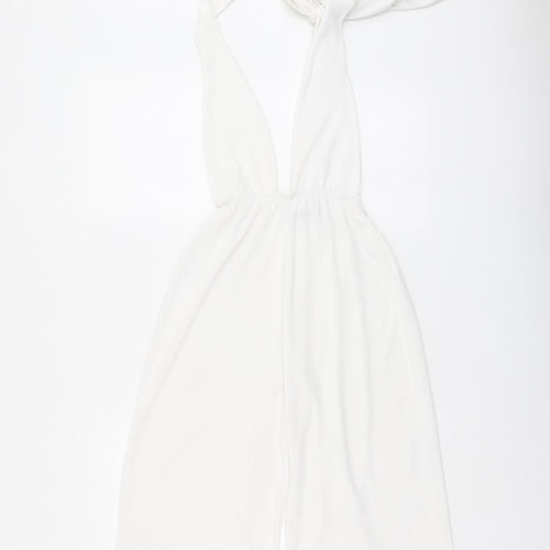 PRETTYLITTLETHING Womens White Polyester Playsuit One-Piece Size 6 Tie