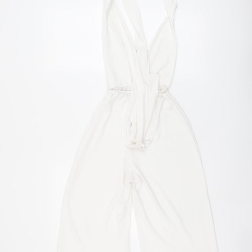 PRETTYLITTLETHING Womens White Polyester Playsuit One-Piece Size 6 Tie