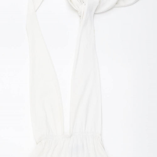 PRETTYLITTLETHING Womens White Polyester Playsuit One-Piece Size 6 Tie