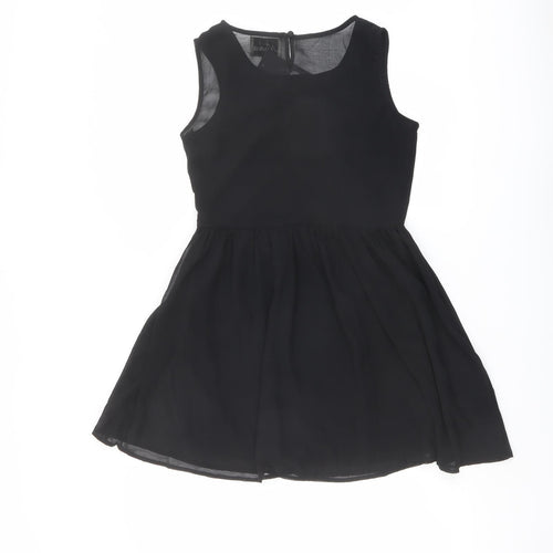 Nana Womens Black Polyester Fit & Flare Size 10 Round Neck Button