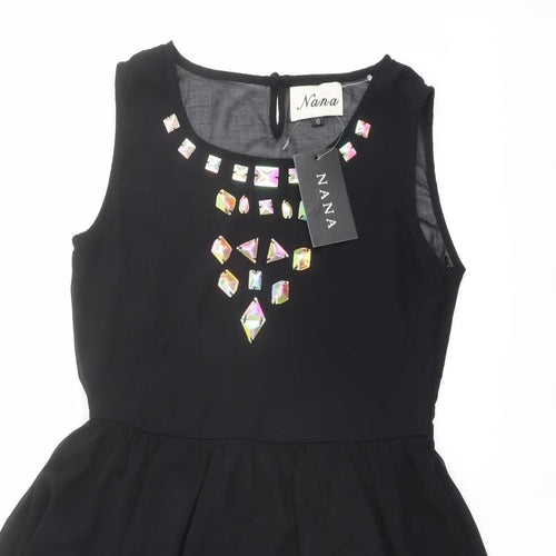 Nana Womens Black Polyester Fit & Flare Size 10 Round Neck Button